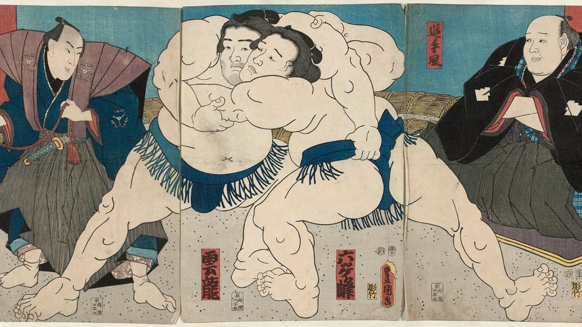 Утагава Кунисада. Поединок борцов сумо на турнире. 1858 год/Wikimedia Commons