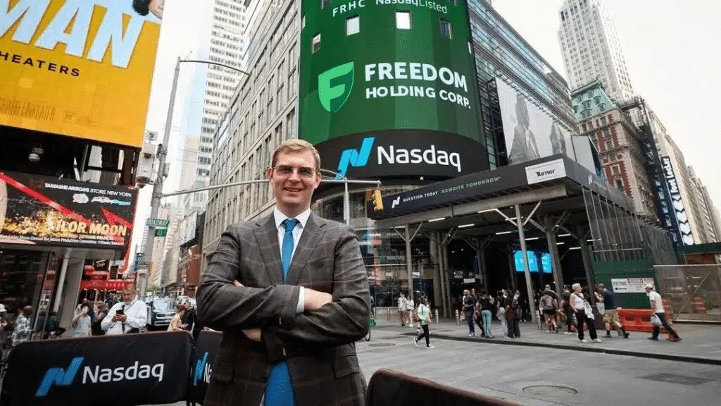 The CEO of Freedom Holding Corp. at the Nasdaq MarketSite in New York / Photo: Instagram / Timur Turlov